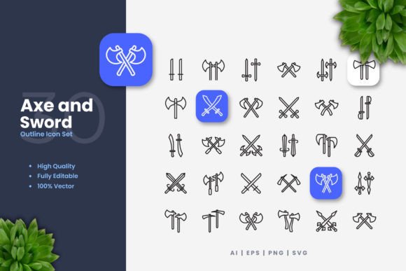 Axe and Sword Icons for Graphics and Branding