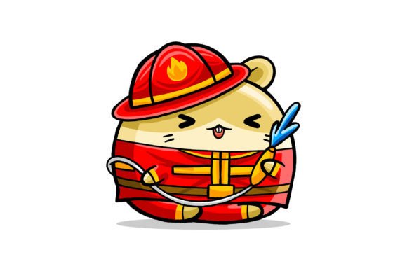 Cute Hamster Firefighter Cartoon Vector