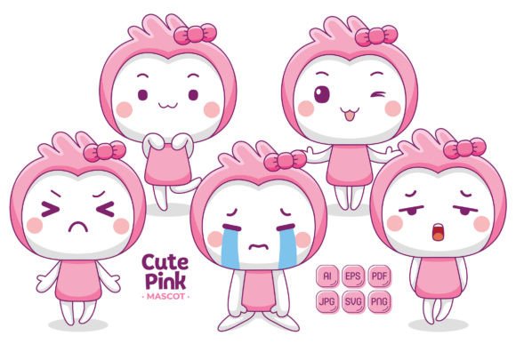 Cute Pink Mascot Character Vector Pack: Graphics & Illustrations