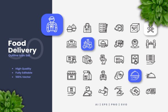 Food Delivery Icons: Graphics and Icons for Digital Sellers