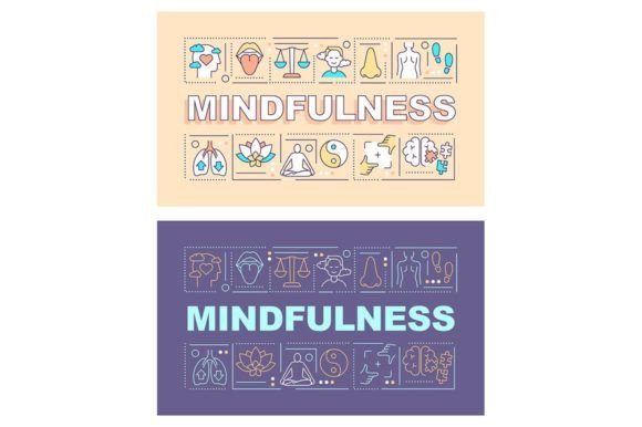 Mindfulness Word Concepts Banner Set: Graphics for Editorial & Web Design