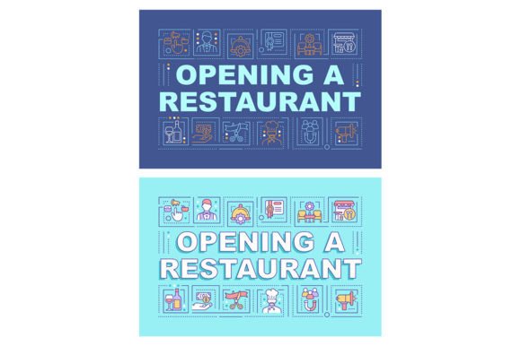 Opening Restaurant Word Concept Banners: Graphics for Digital Sellers